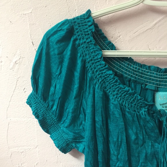 Bohemian Turquoise Wood Drawstring Summer Blouse - Picture 3 of 7